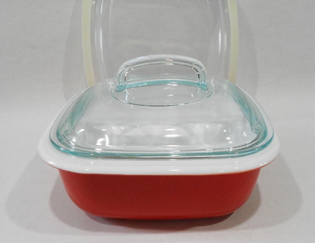 ❤️ EUC 3-pc Corningware CORELLE RED WHITE 1.5 Qt SQUARE Casserole Dish & Covers