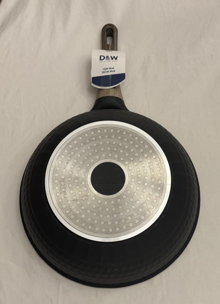 D&W Deane & White Wok 12” Gray Non-Stick Long Wooden Handle NWT
