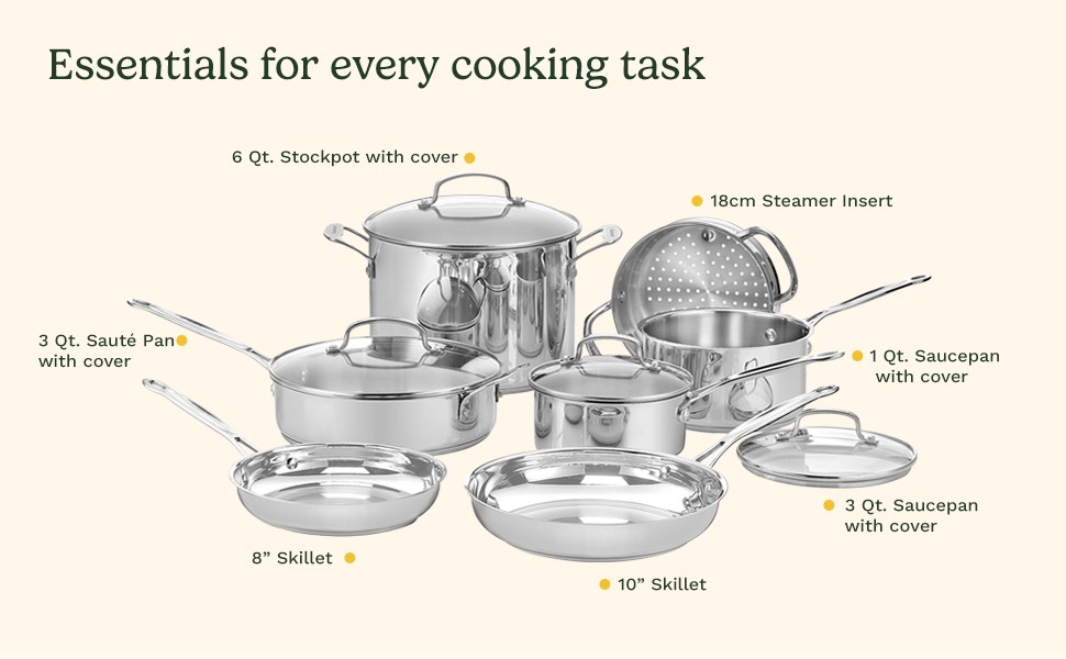 Chef’s Classic 11-Piece Stainless Steel Pots and Pans Set, Cookware Set