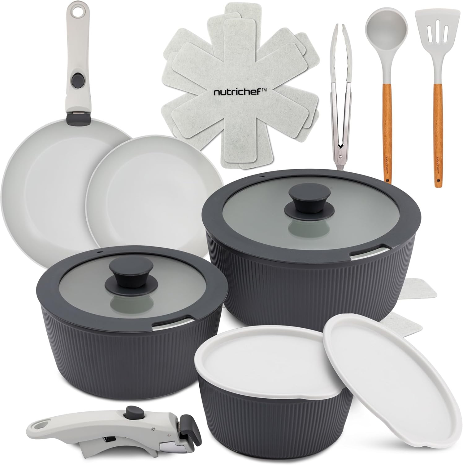 18-Piece Non-Stick Ceramic Cookware Set with Detachable Handles & Utensils