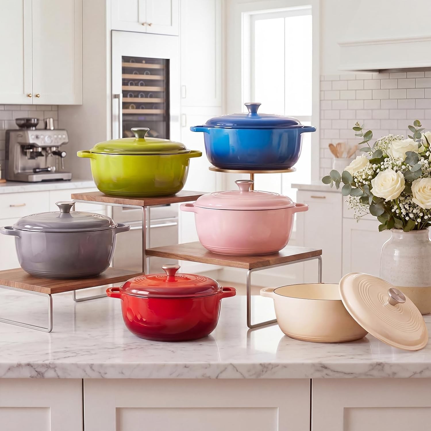 DUMOS 6 Qt Cast Iron Dutch Oven,w/ Lid&Dual Handles,Enameled Heavy Duty Cookware