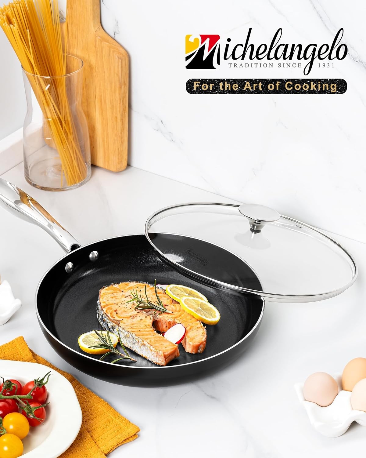 Ceramic Frying Pan – 10 Inch Frying Pan Nonstick with Lid, Non-Toxic Skillet