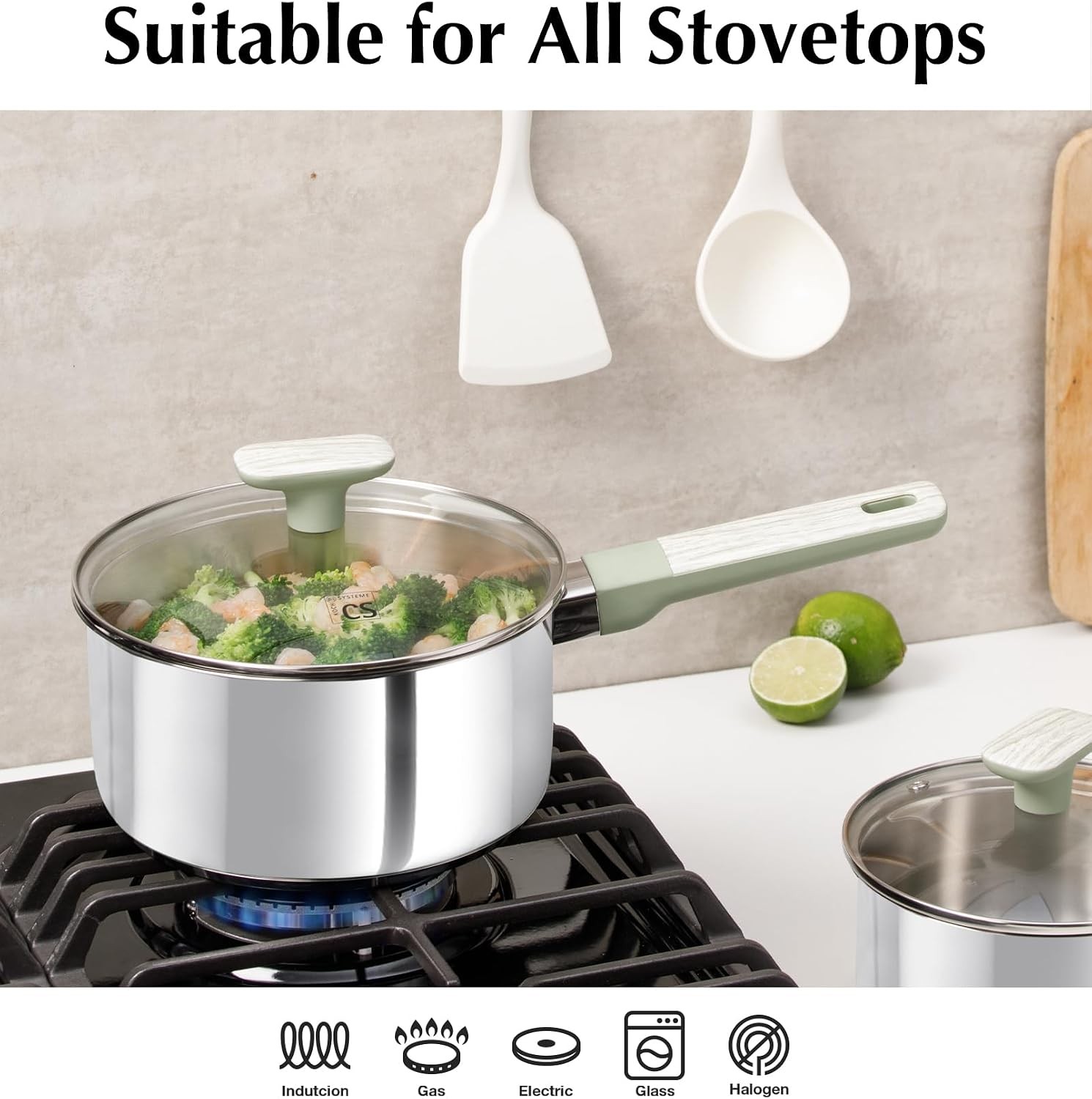 6 PCS Stainless Steel Sauce Pan Set, 1.5QT & 2QT & 3QT Stainless Steel Pot Set