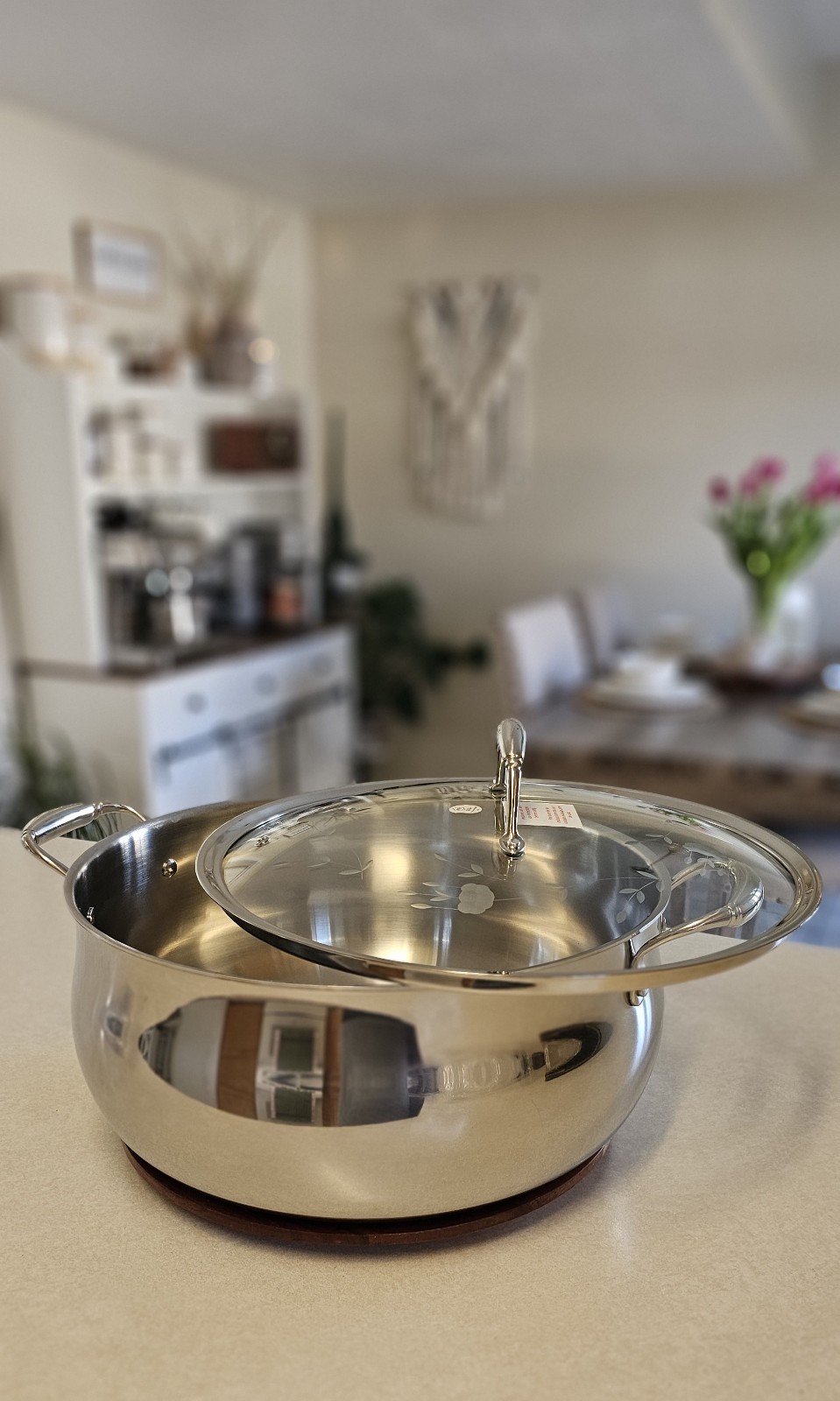 Stainless Steel Round Casserole with Lid Double Handle Silver for Gas Electric