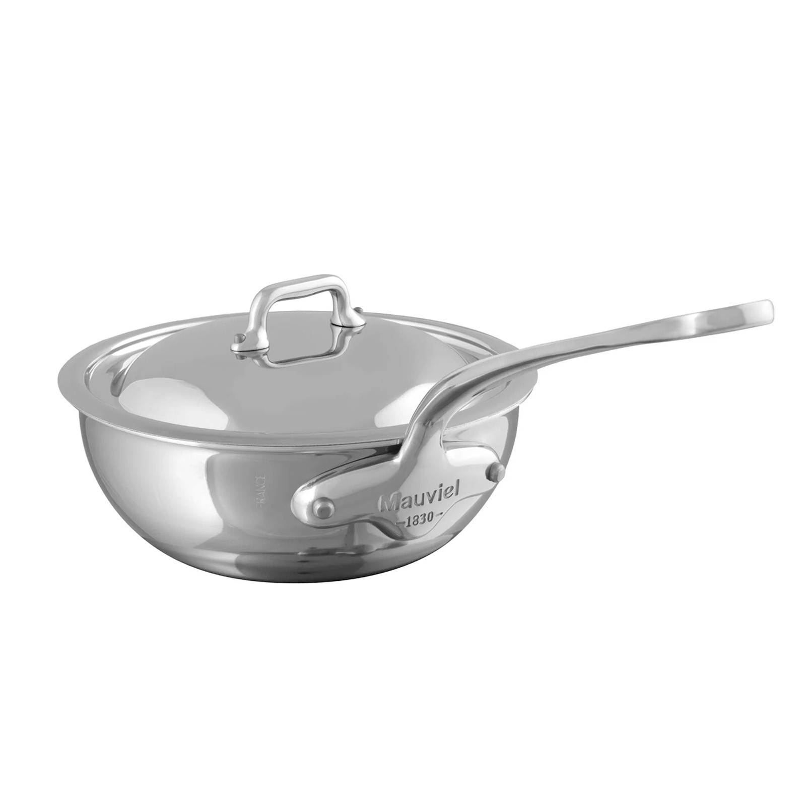 Mauviel M’Cook 1.1 qt. Stainless Steel Curved Splayed Saute Pan with Lid