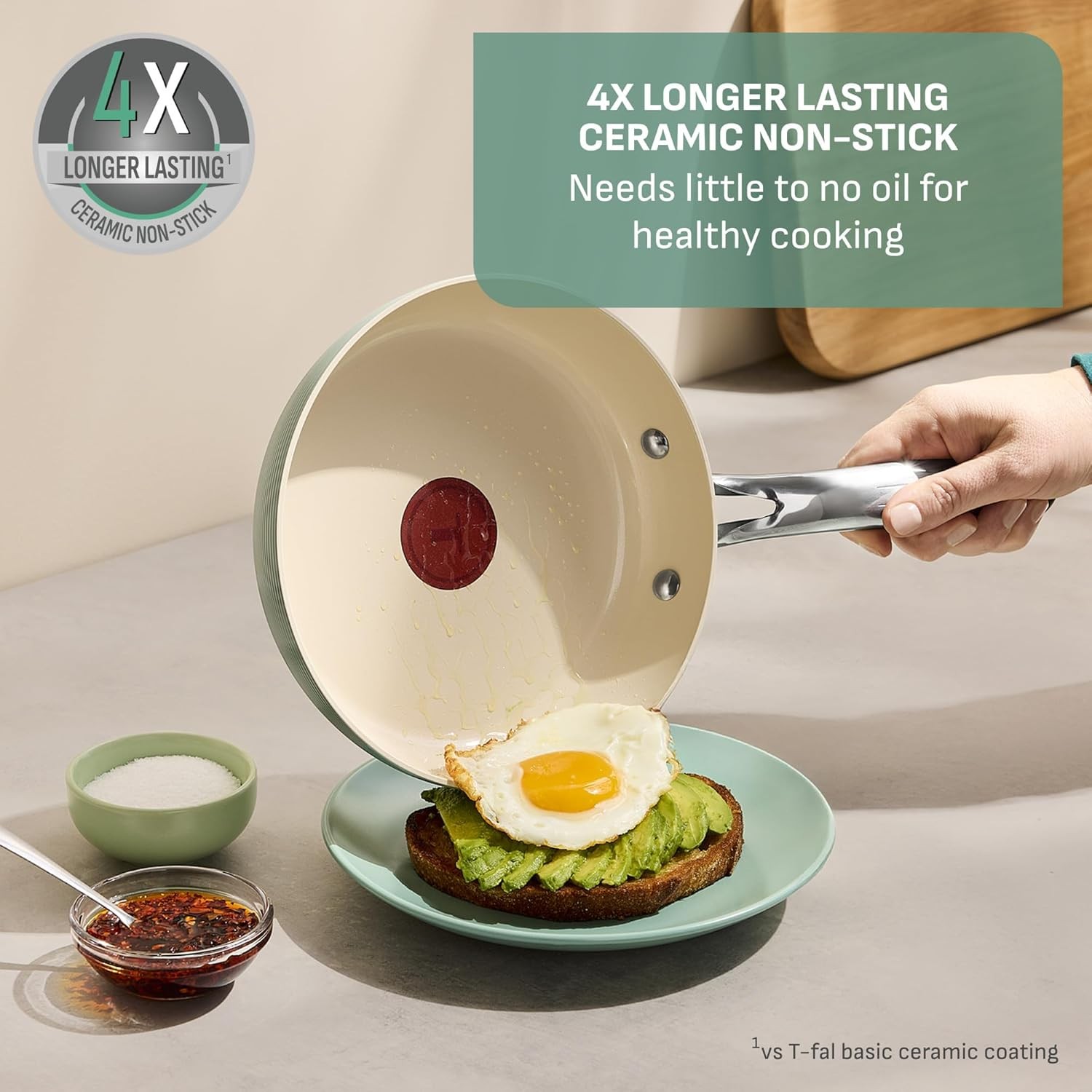Inspire Nonstick Ceramic Cookware Set 10-Piece Oven Safe to 500°F Mint Green