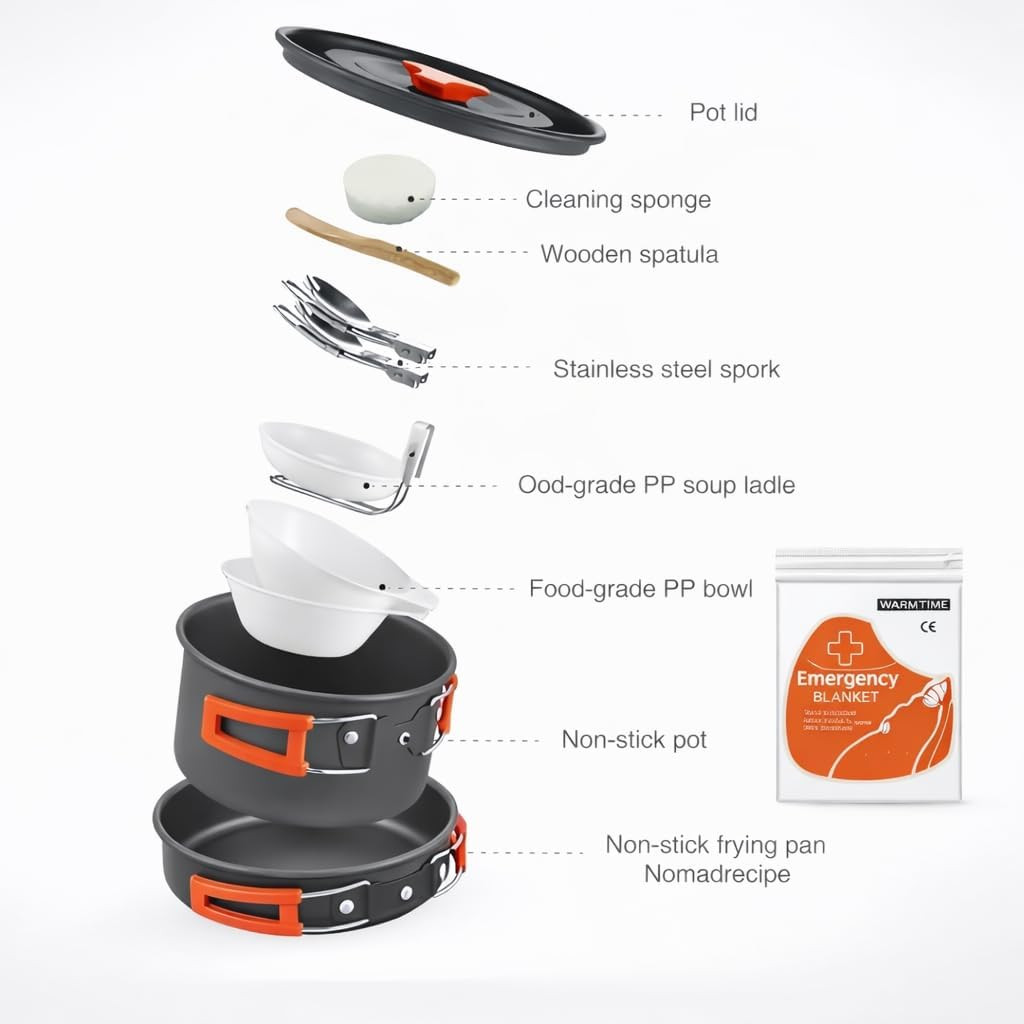Voyage Living 12 PCS Lightweight Camping Cookware Set – Non-Stick Pots, Pans & U