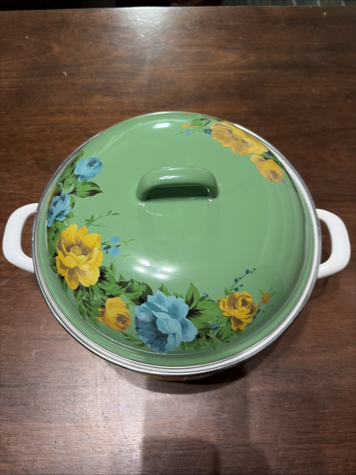 The Pioneer Woman 4 QT Sock Pot Rose Shadow With Lid Floral Enamel Steel 3.7L