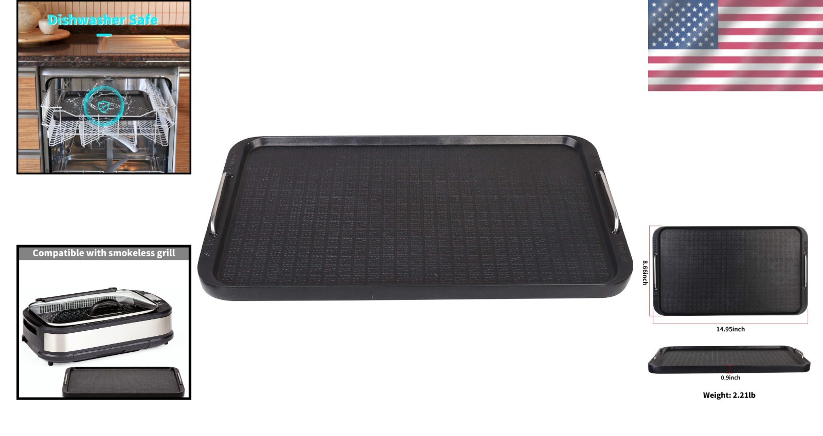 Flat Top Non-Stick Griddle Grill Pan, 14.96″ x 8.66″ – Dishwasher Safe Elegance