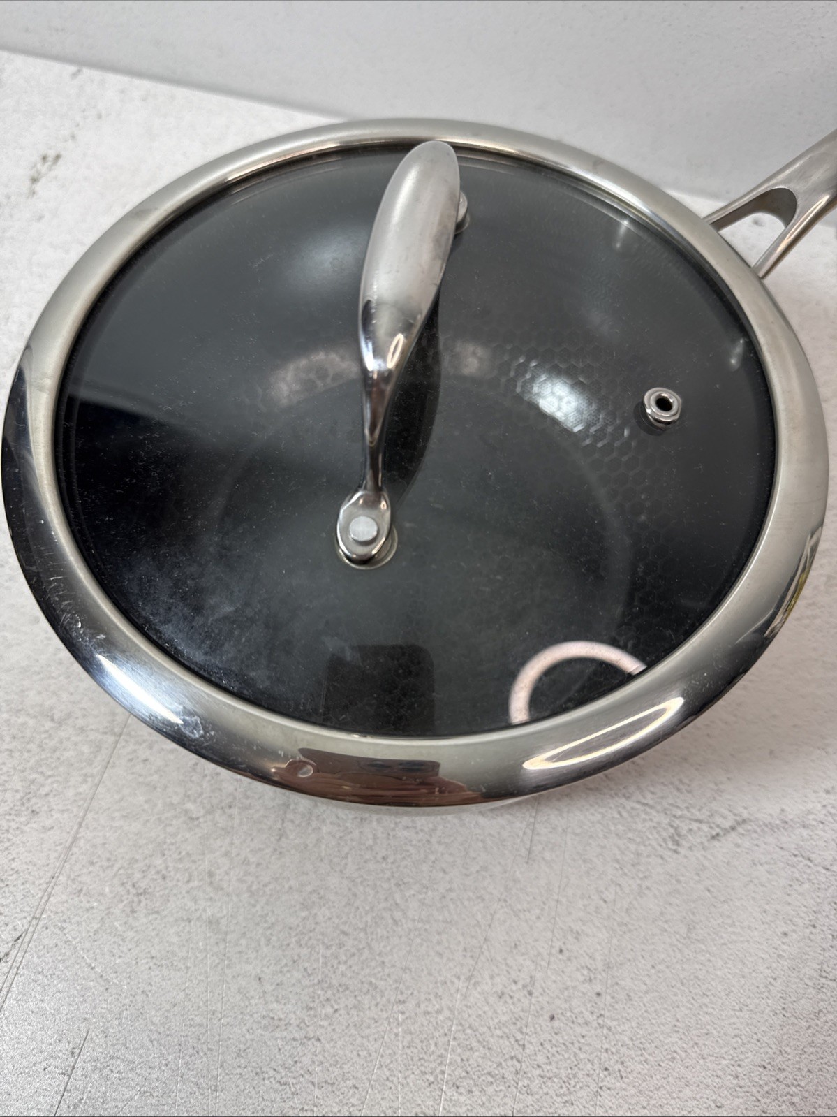 Hexclad Hybrid Nonstick 3 QT Quart Saucepan Pot 8″ With Glass Lid *AS IS*