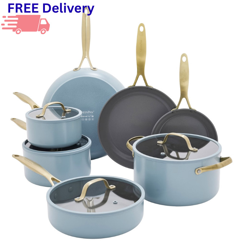 GreenPan Jewel Pro 11 Pc Ceramic Nonstick Cookware Set Pots Pans Induction New