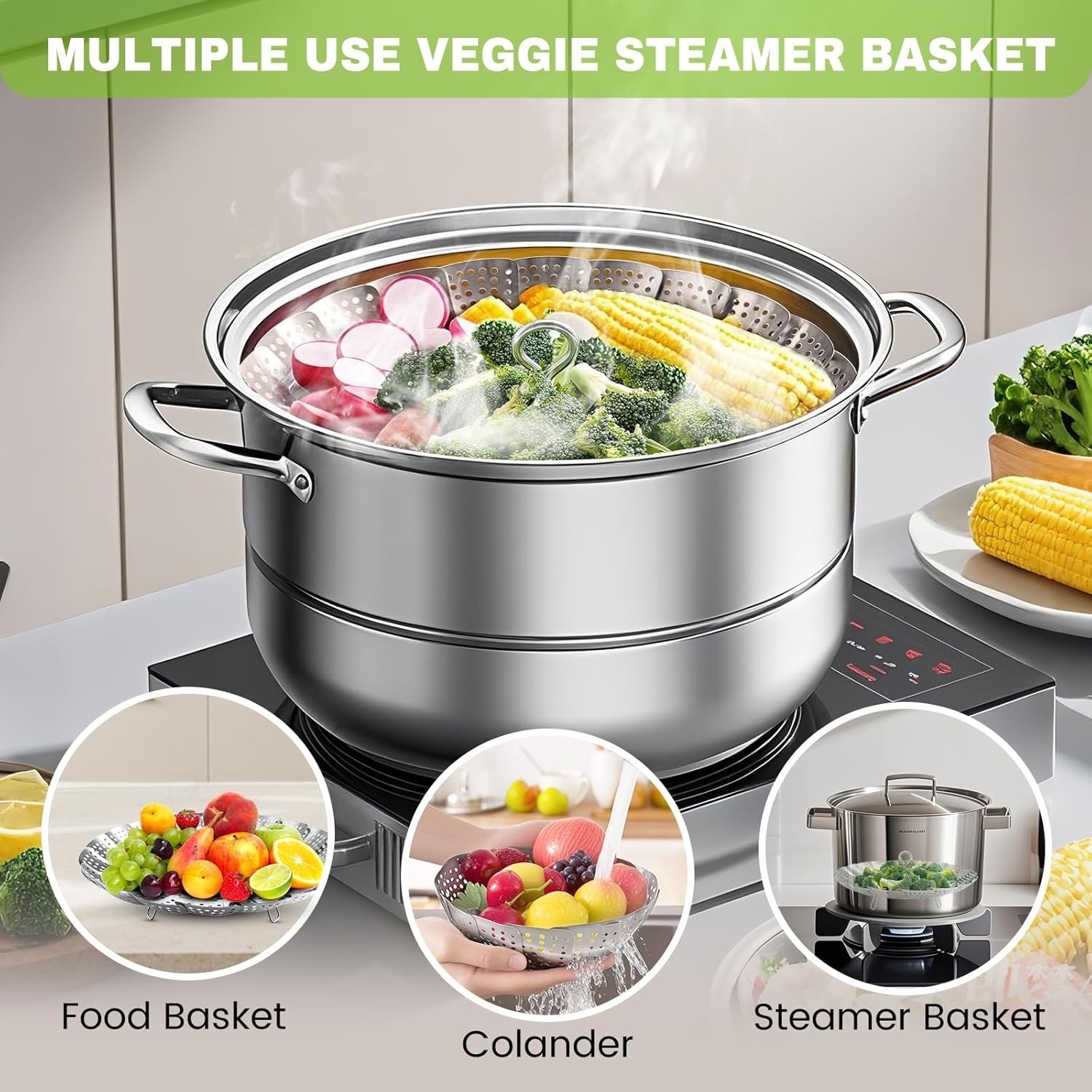 Space-Saving Steamer Basket: Durable & Stylish for Cooking Lovers, 6.1″ to 10.2″
