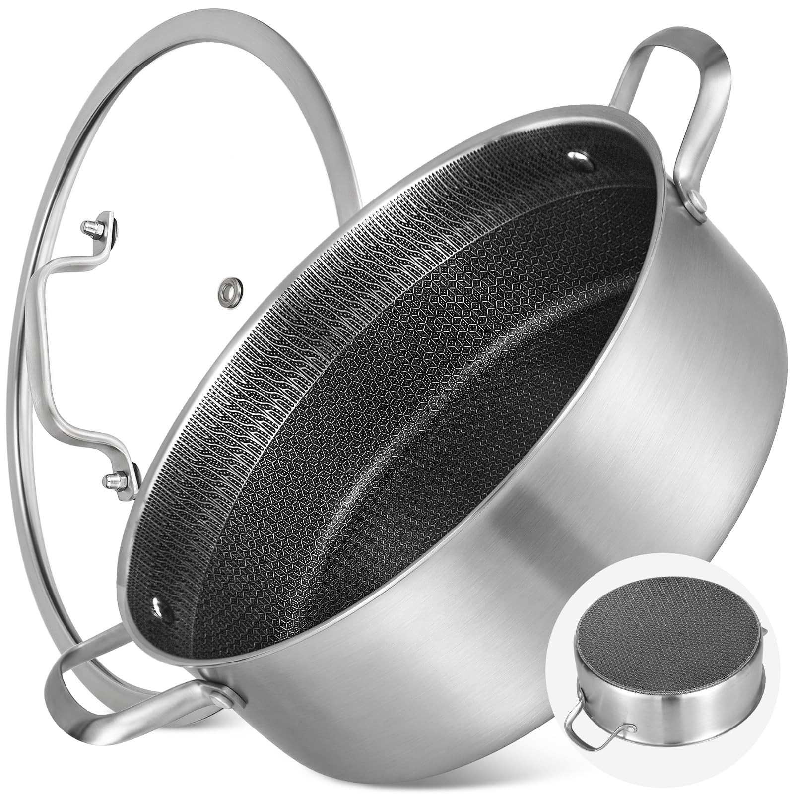 7 QT Large Deep Frying Pan with Lid, 12 Inch Nonstick Triply Stainless Steel …