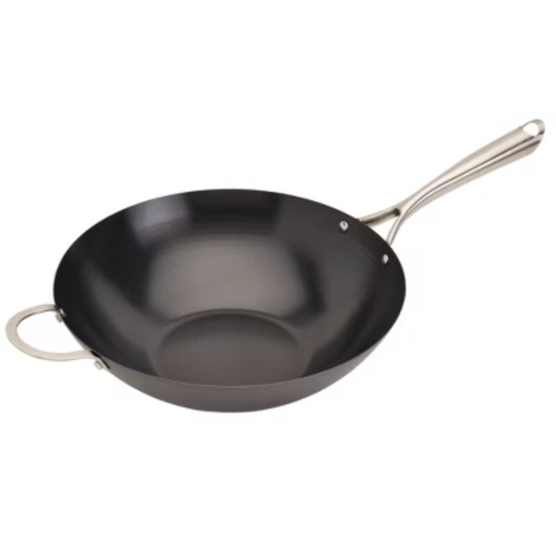 14″ Open Wok with Stainless Steel Handle: Carbon Steel Nonstick Pan