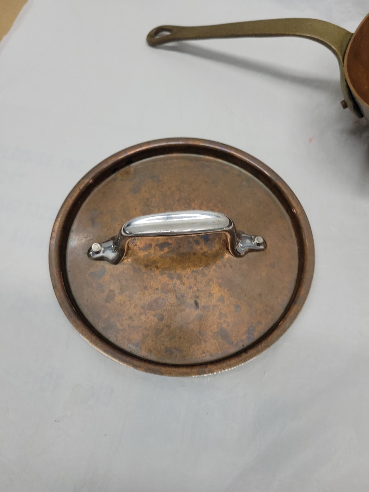 VINTAGE BAZAAR DE LA CUISINE NY/NY 6″ SOLID COPPER POT BRASS HANDLE W/LID #5365