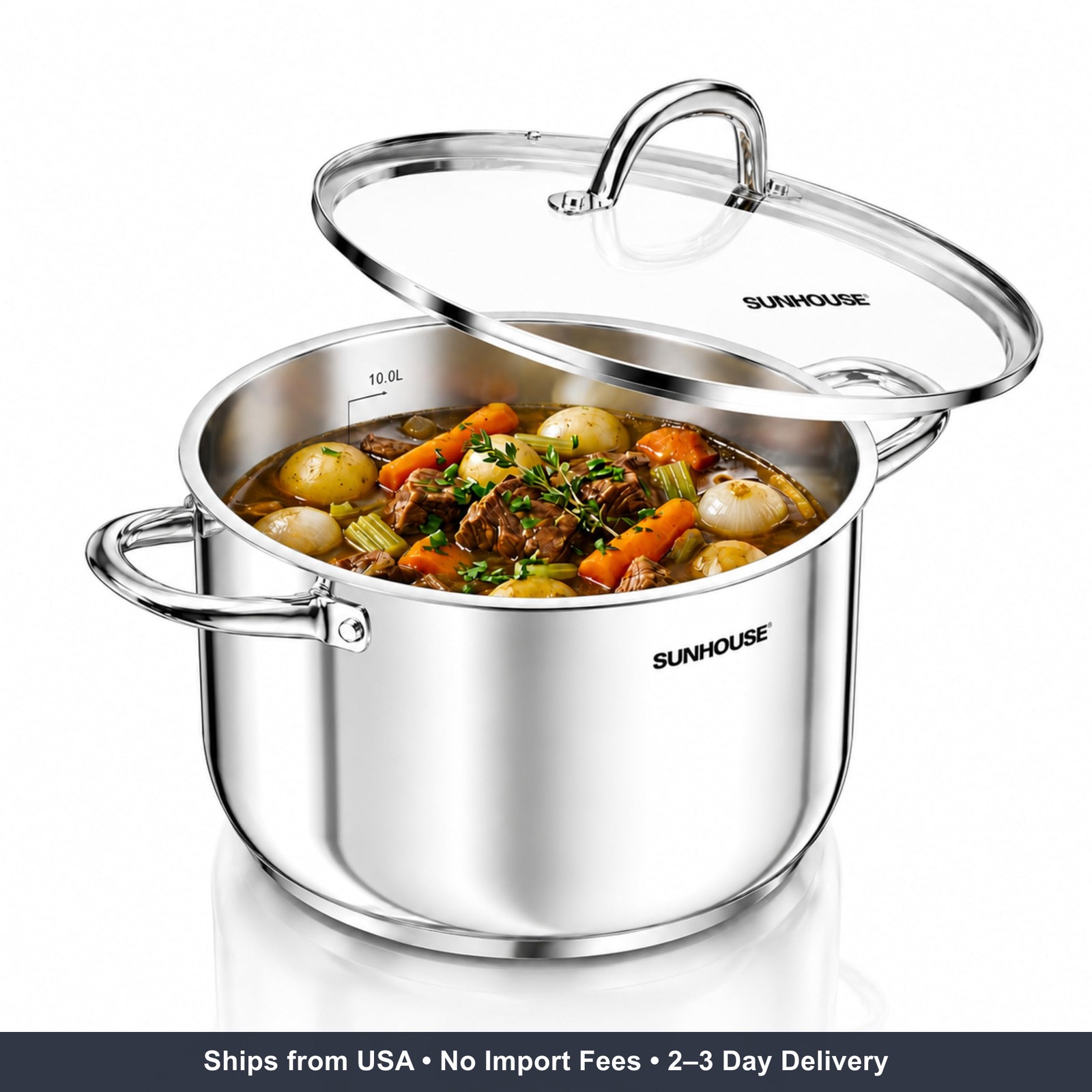 Sunhouse Stock Pot with Lid – 12 QT Large Pot for Cooking Pasta, Soup, Spaghetti