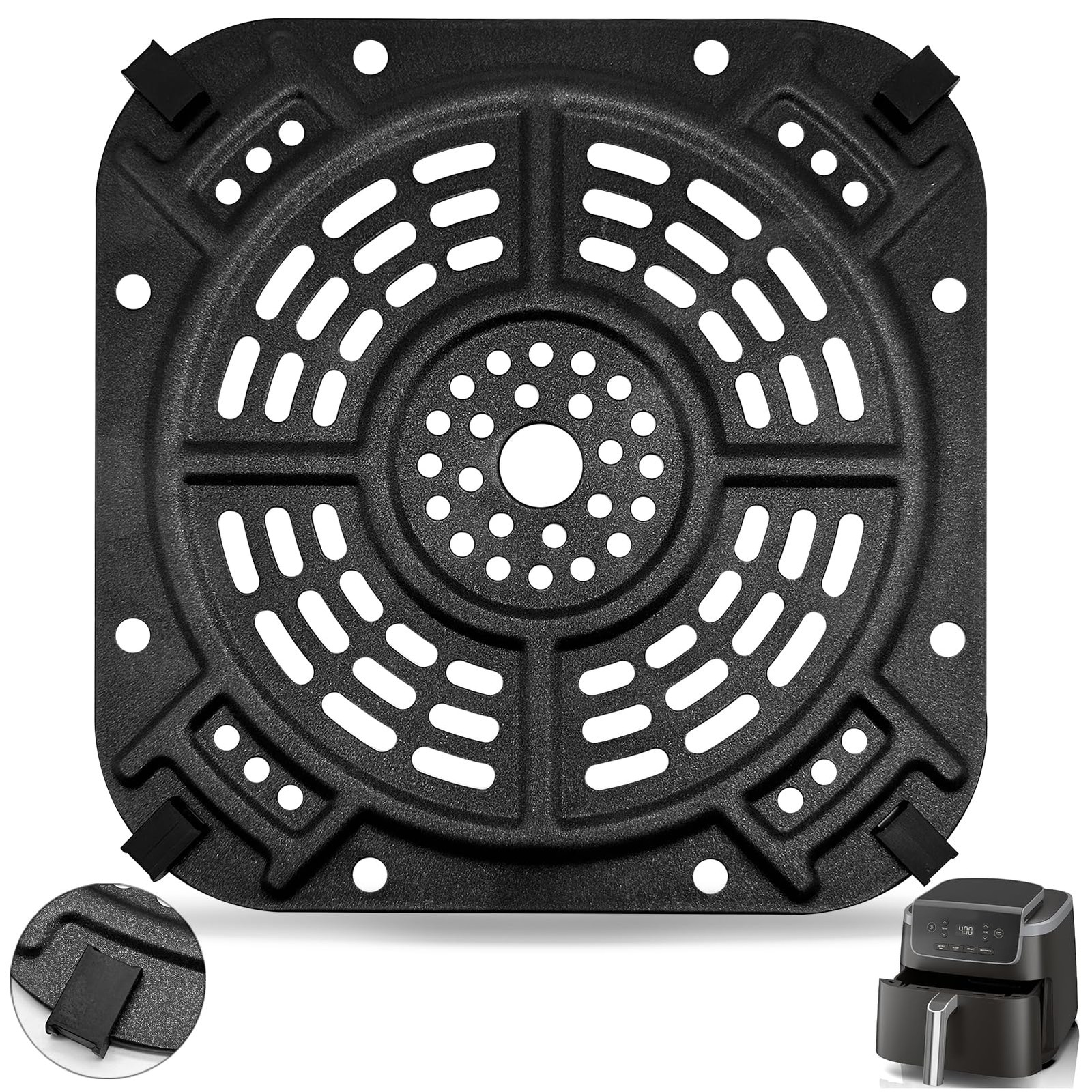 8.5×8.5 Air Fryer Grill Pan Crisper Plate Replacement Tray Dishwasher Safe Steel