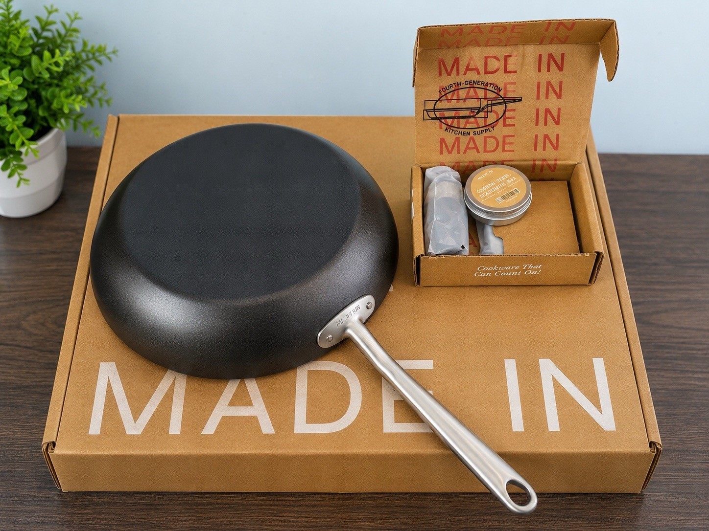 Made In 12in Non-Stick Frying Pan, Black/Silver Stainless Long Handle, Induction