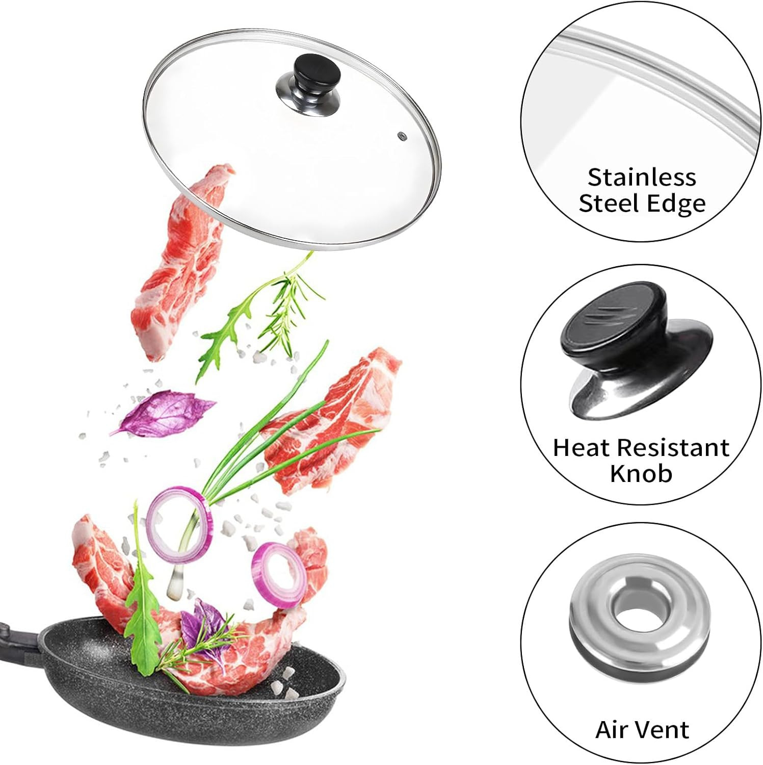 12 Inch Pan Lid, 12 Inch Frying Pan Lids, Tempered Glass Cast Iron Lid for Skill