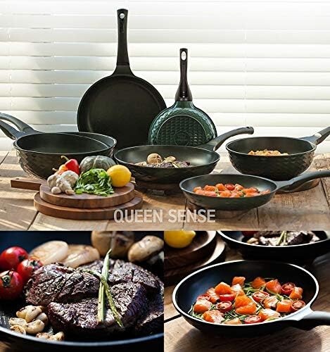 5 Frypans QUEENSENSE- PTFE Coating Non Stick Made in Korea 9, 10, 11, 12, 13 in