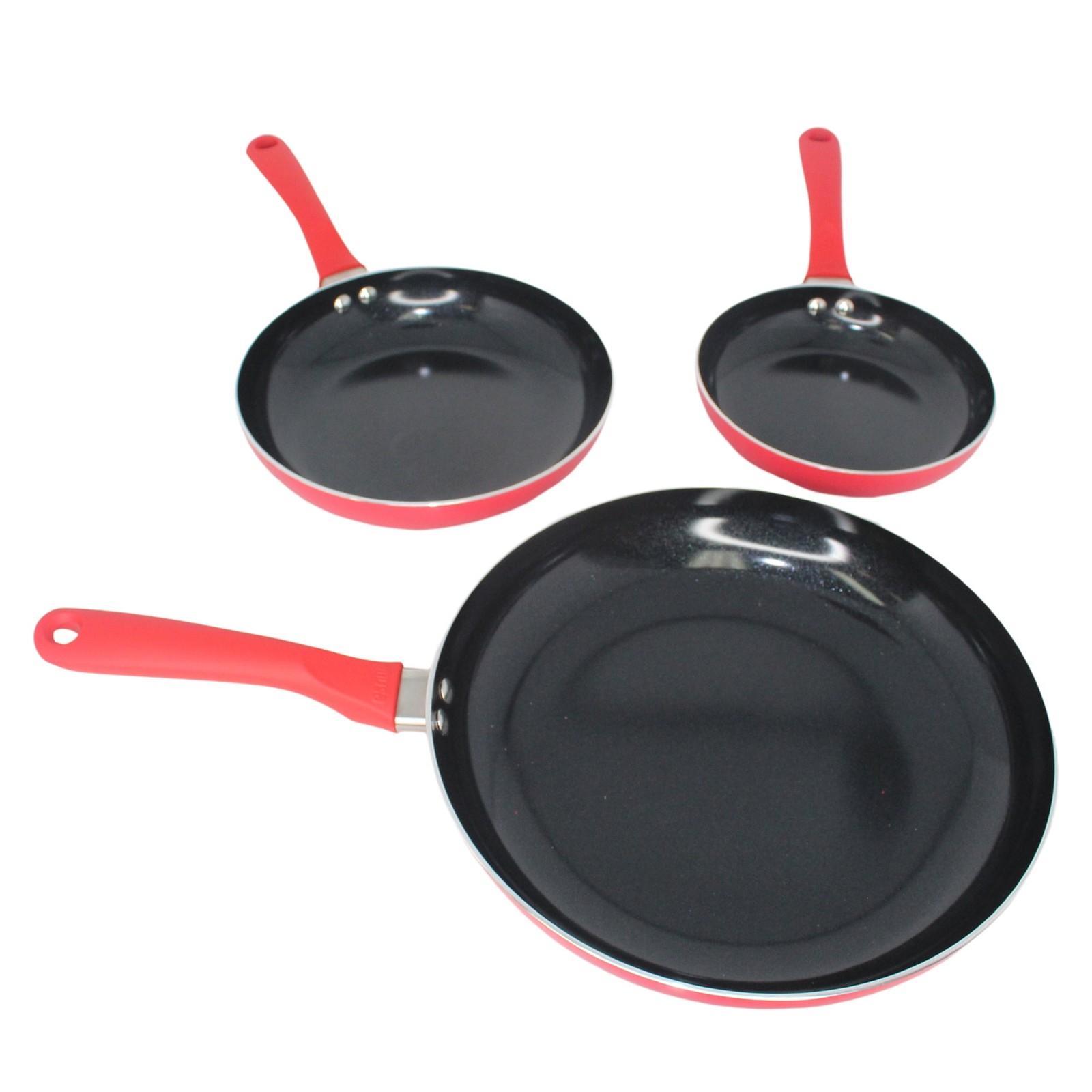 Nonstick Ceramic Cookware Set 3-Piece 7in/9in/11in W/ Stay-Cool Handles Aluminum
