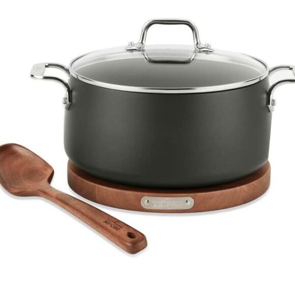 All-clad HA1 Nonstick 8-quart Stock pot with lid, Acacia Wood Trivet & spoon