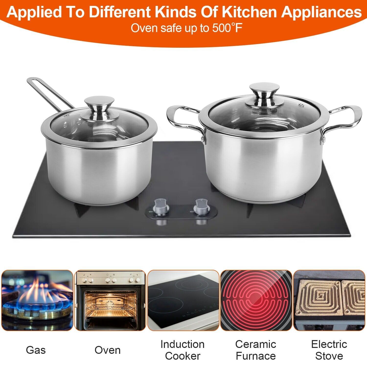 7 Pack Stainless Steel Cookware Set Induction Gas Pots Sauce Pans Frying Pan Set