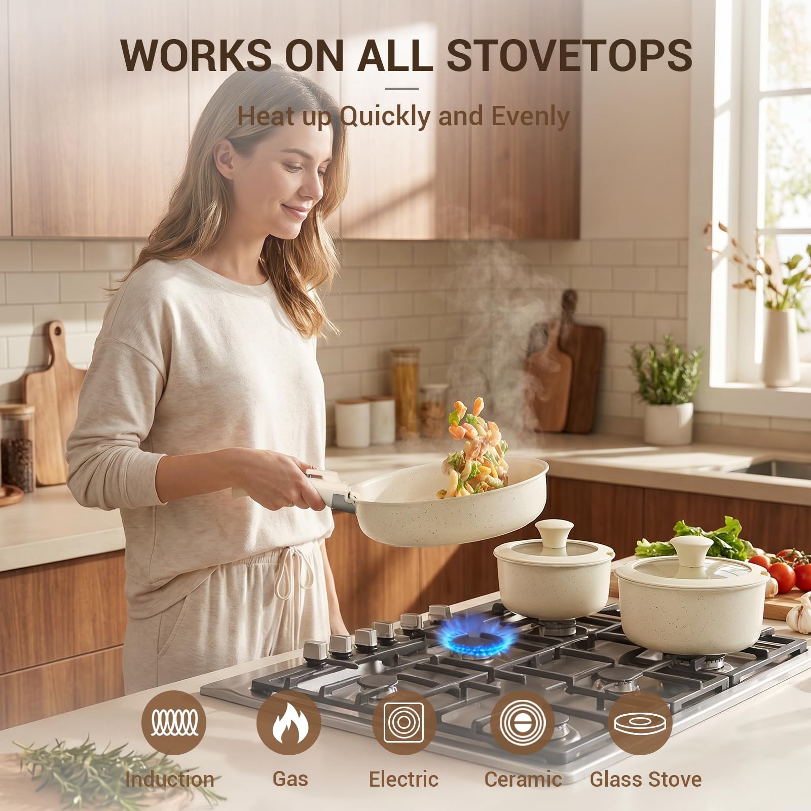 Pots and Pans Set Non Stick, Ceramic Cookware Set with Removable Handles, Sta…