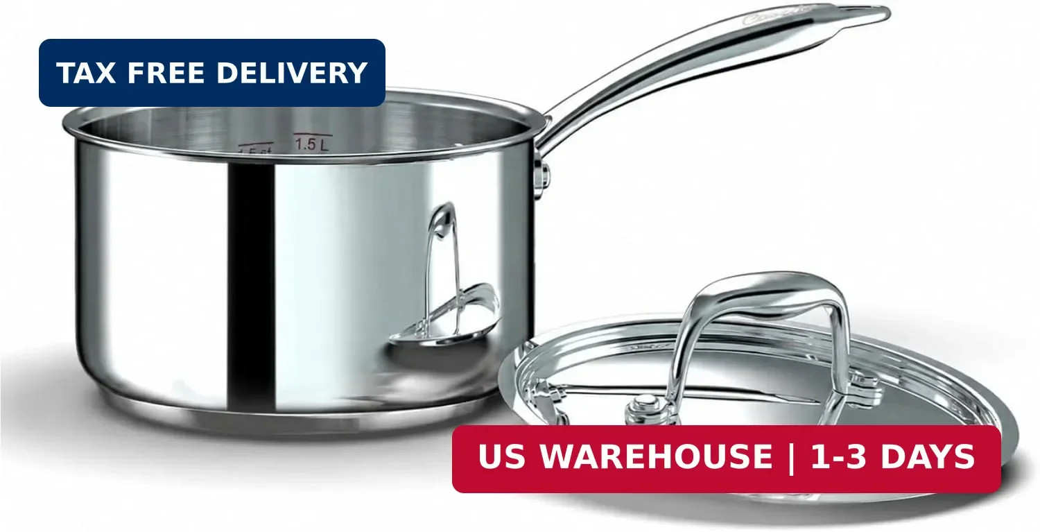 Ciwete 2 Quart Sauce Pan with Lid, Tri Ply Stainless Steel Saucepan 2 Qt with St