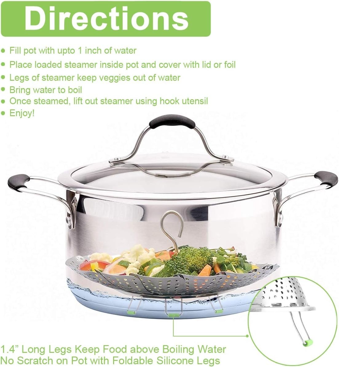 Compact Collapsible Steamer Basket for Healthy Cooking – Pots 5.1″ to 9.5″