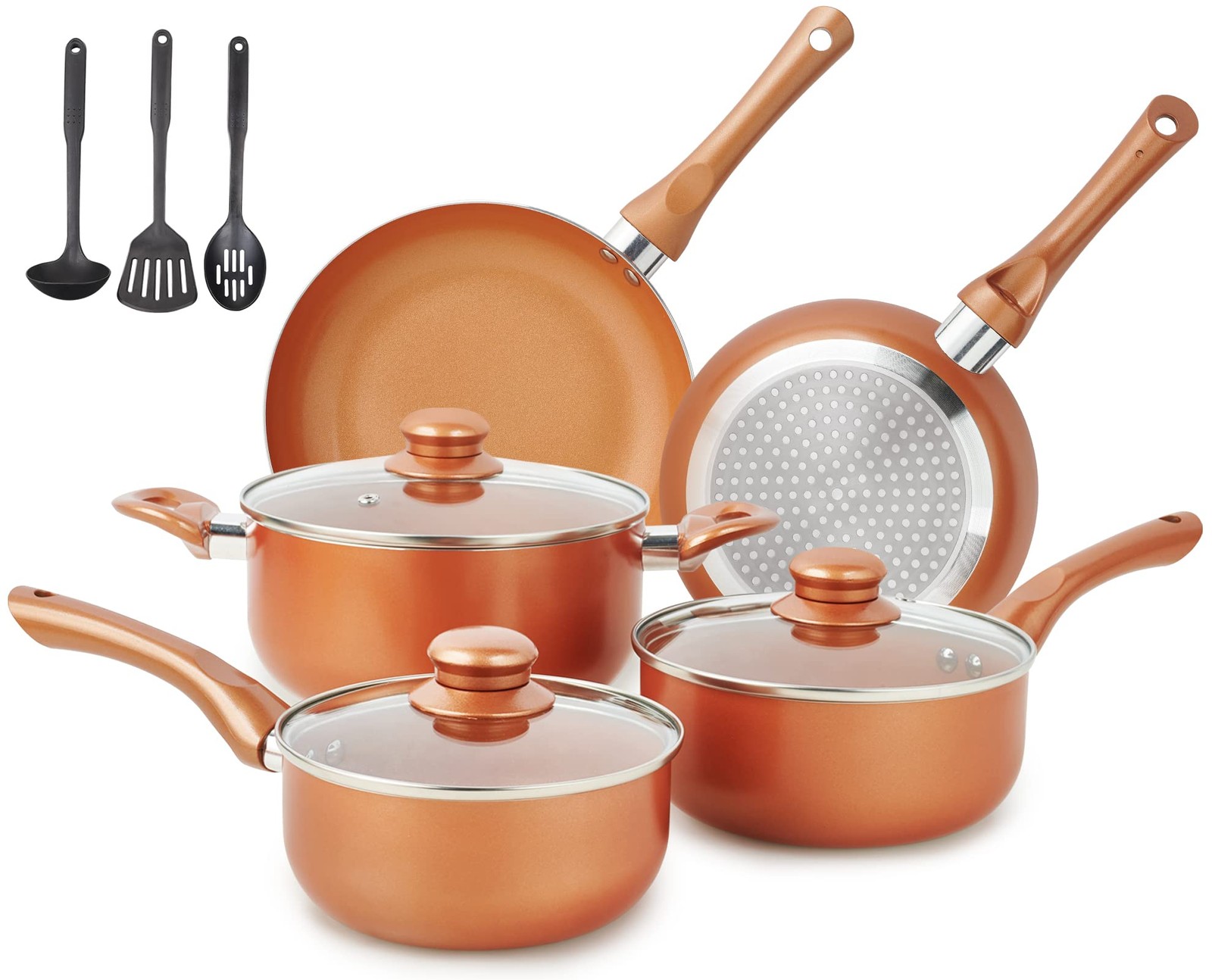 11pc Nonstick Cookware Set Pots Pans Ceramic Coating Induction Gas Stay Cool Han