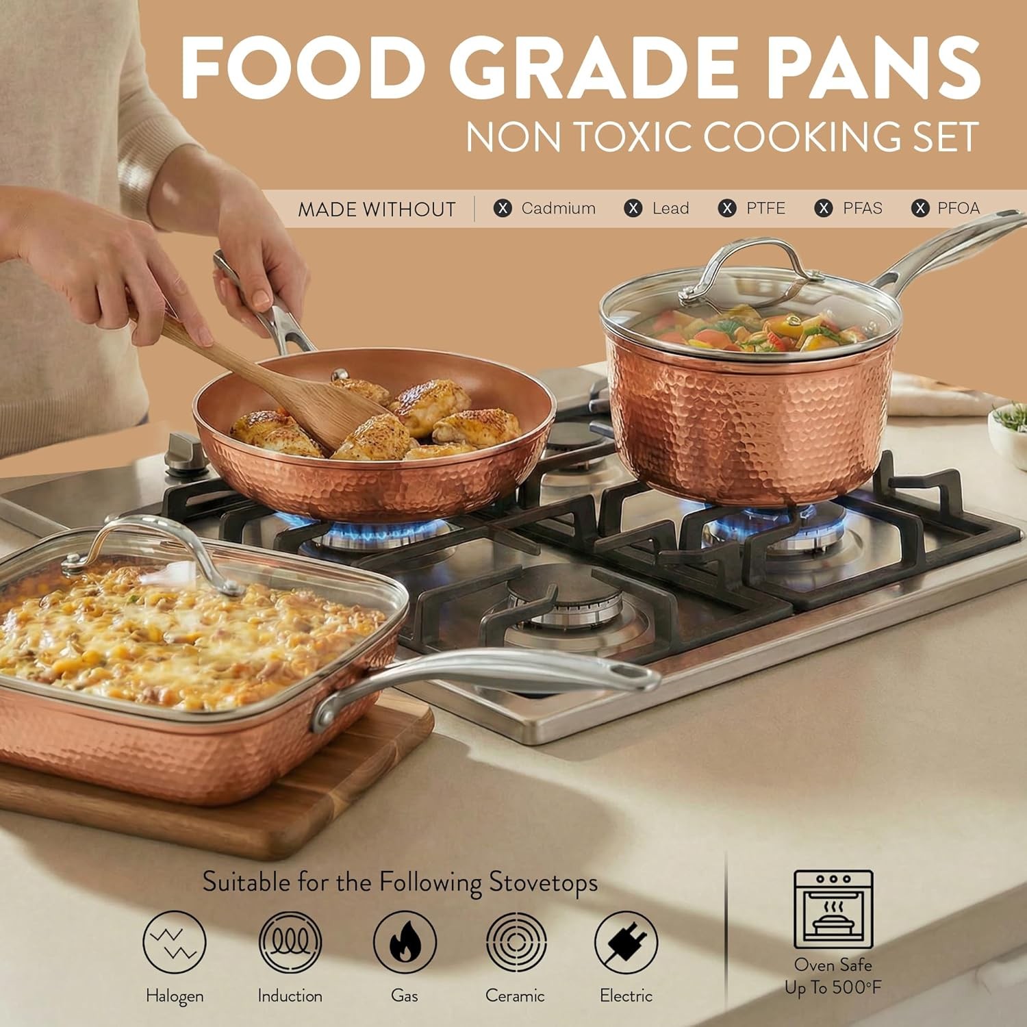 Hammered 20 Pc Ceramic Cookware Set Nonstick True Ceramic Pots & Pans Set Non