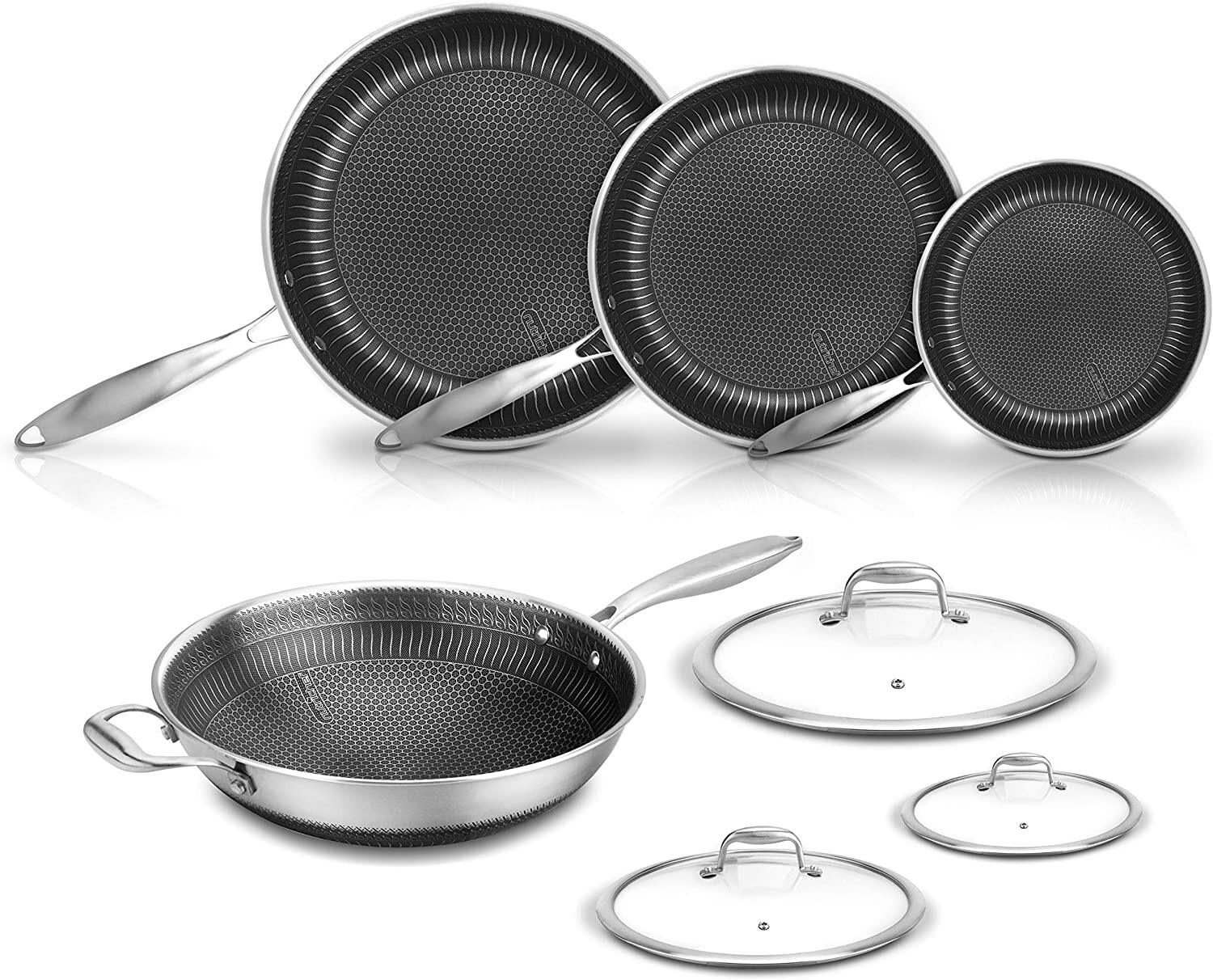 NutriChef 7 Piece Kitchenware Pots Pans Set – Triply Stainless Steel Cookware