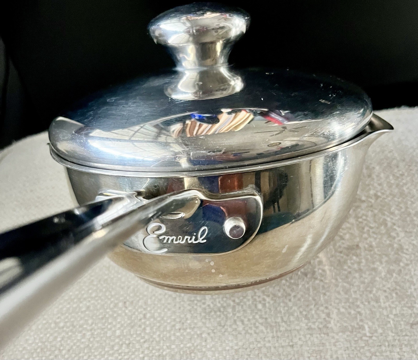 Emeril 1 Qt Sauce Pan Pot Double Pour Spout Stainless Steel Copper Core Lid
