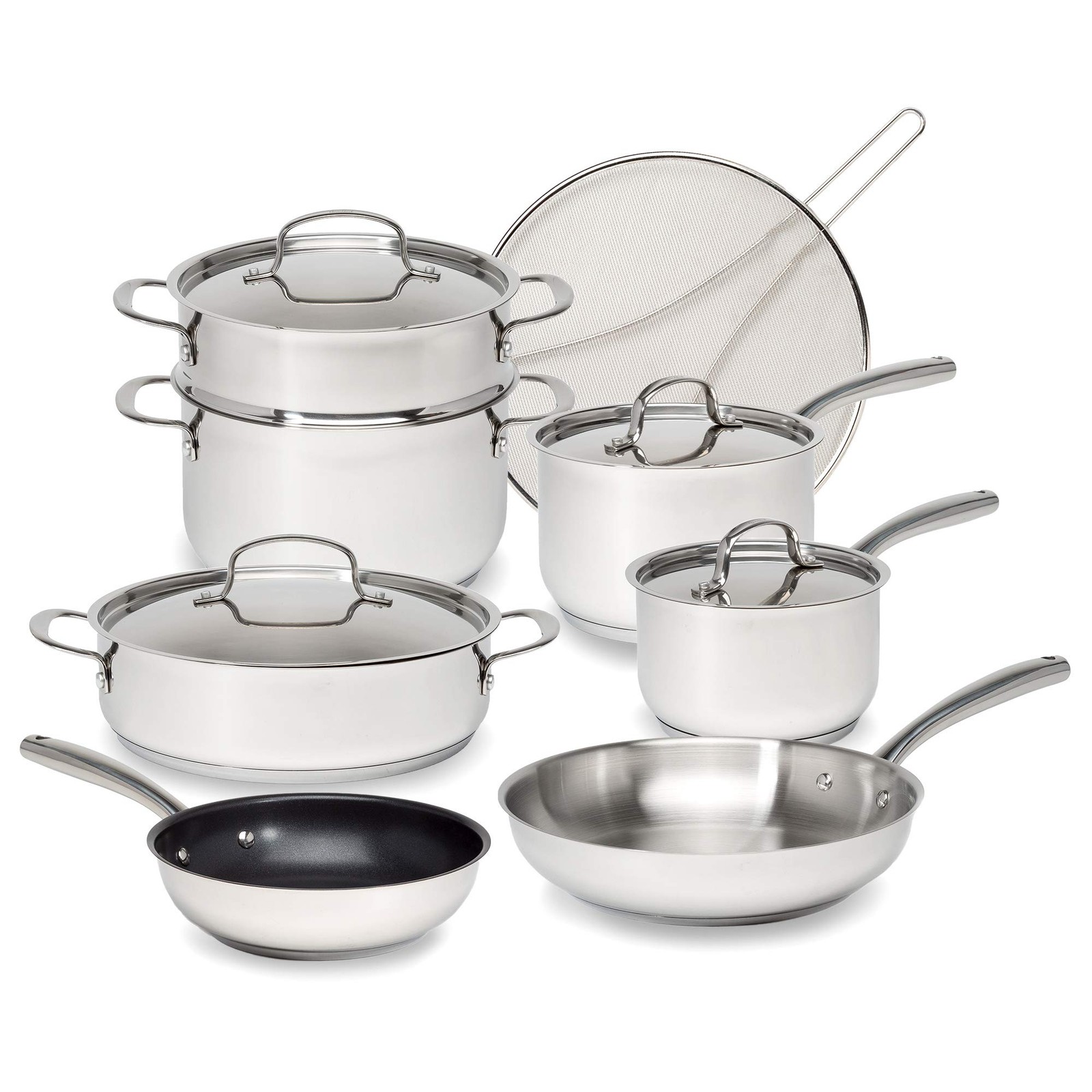 Goodful 12-Piece Classic Stainless Steel Cookware Set Tri-Ply Base For Even