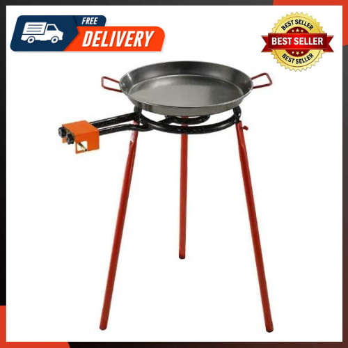 Mediterraneo Paella Pan Set with Burner 16 Inch Carbon Steel Outdoor Pan and Leg