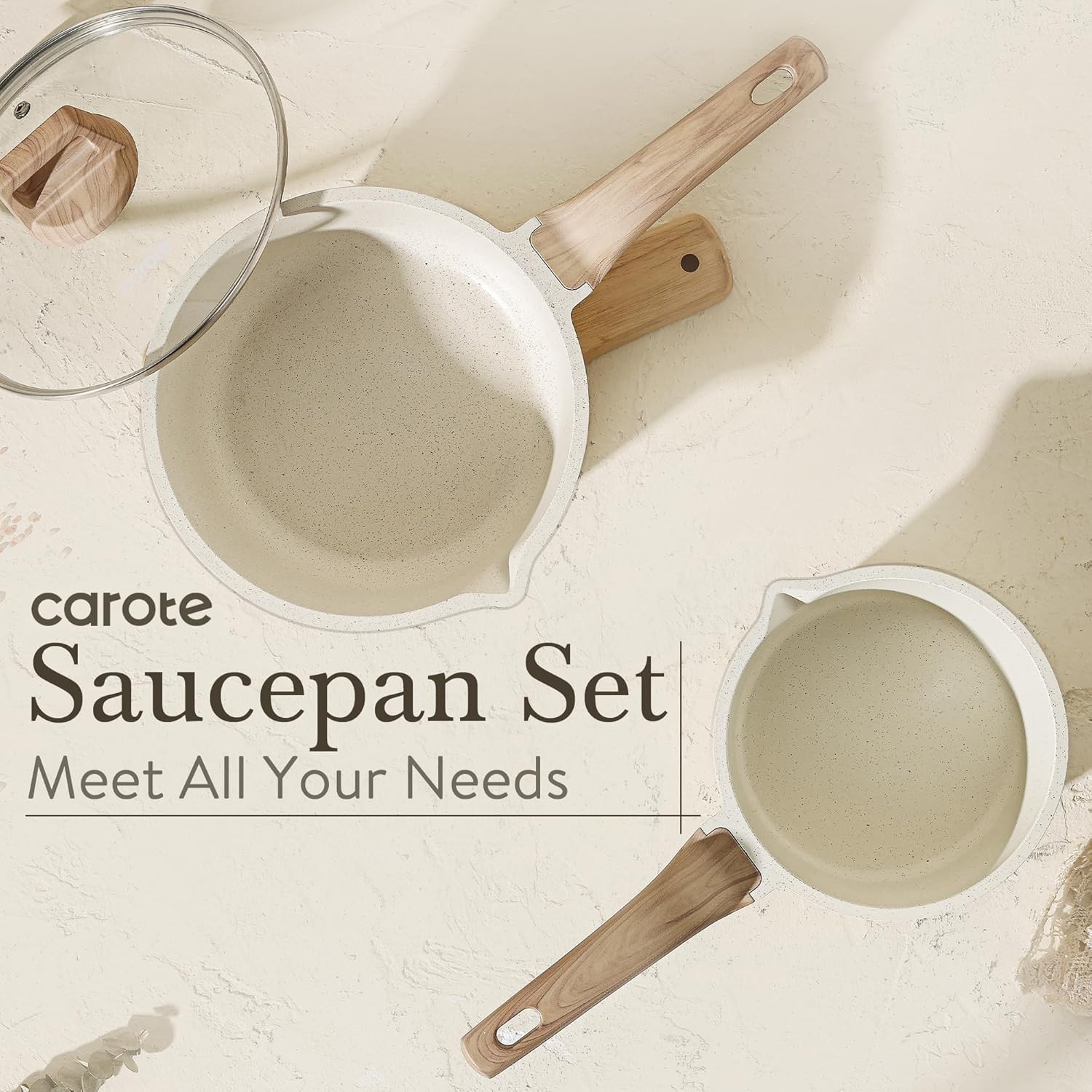 Elegant 2-Piece Nonstick Saucepan Set – 1.5Qt & 3.0Qt White Granite Cookware