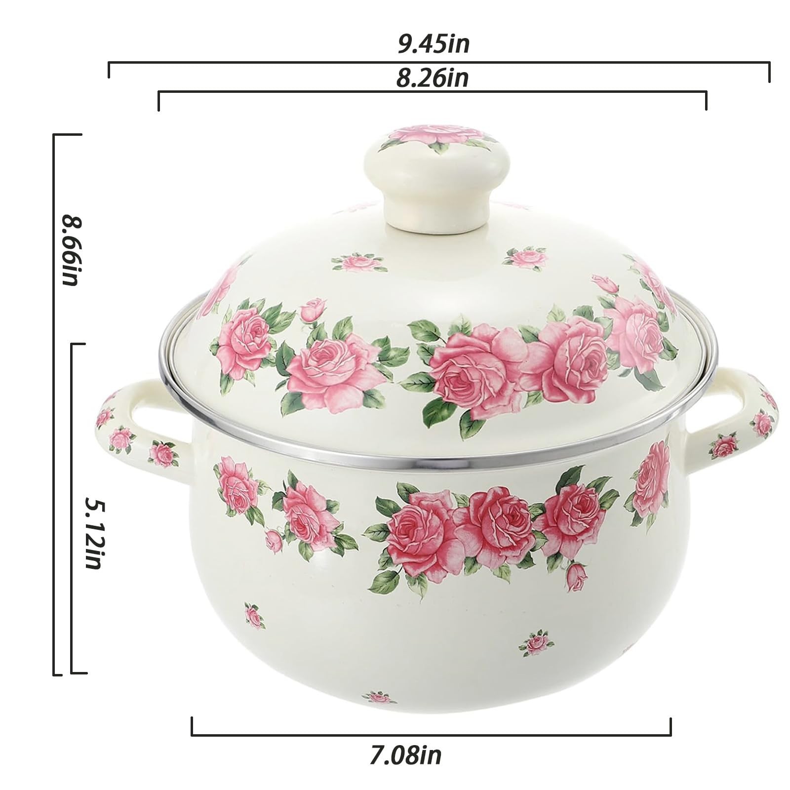 Retro Flower Enamel Stockpot with Lid,Stockpots for Cooking Pink -5QT