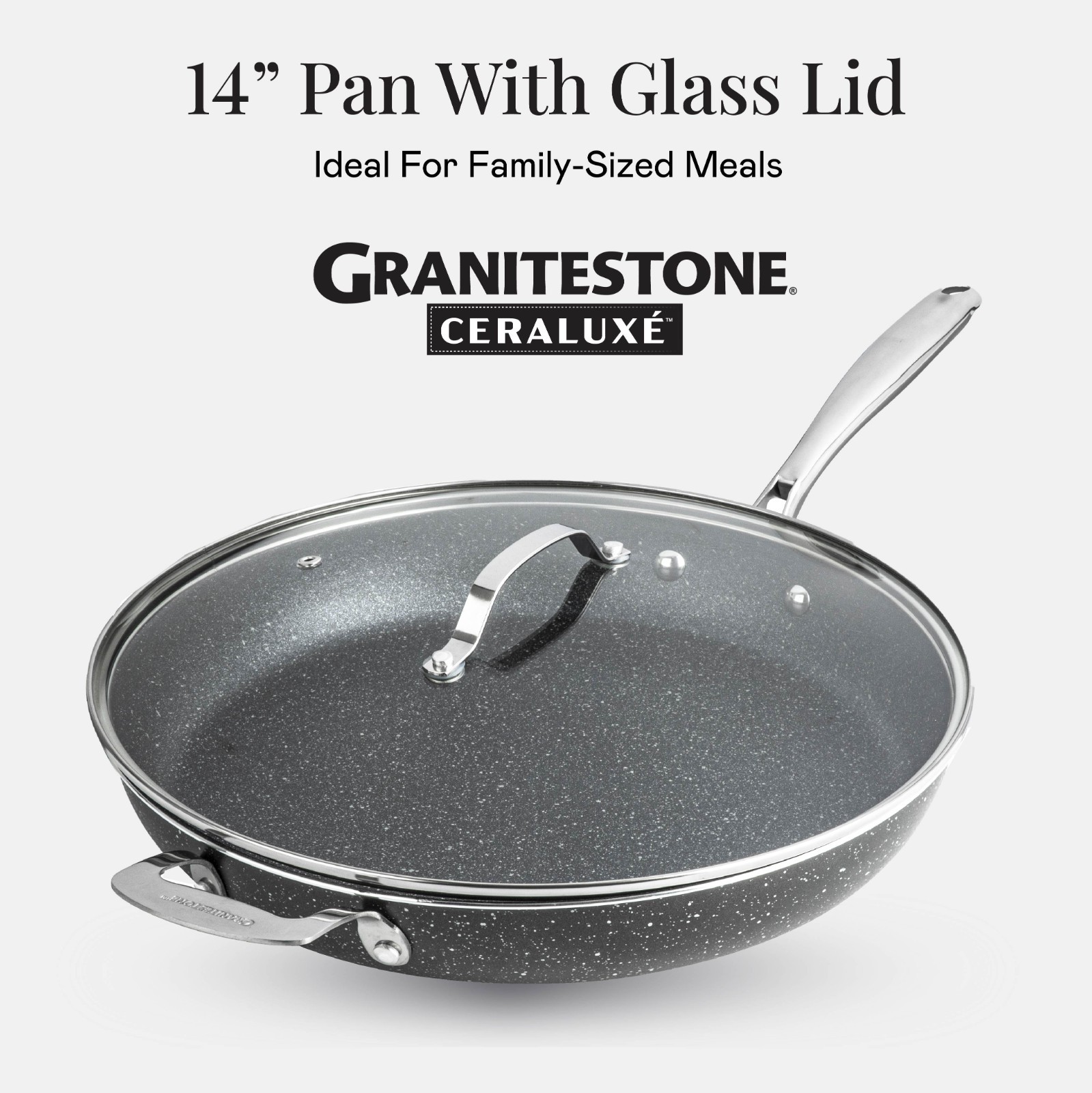 Granitestone Ceraluxe 14” Ceramic Nonstick Skillet with Lid and Helper Handle