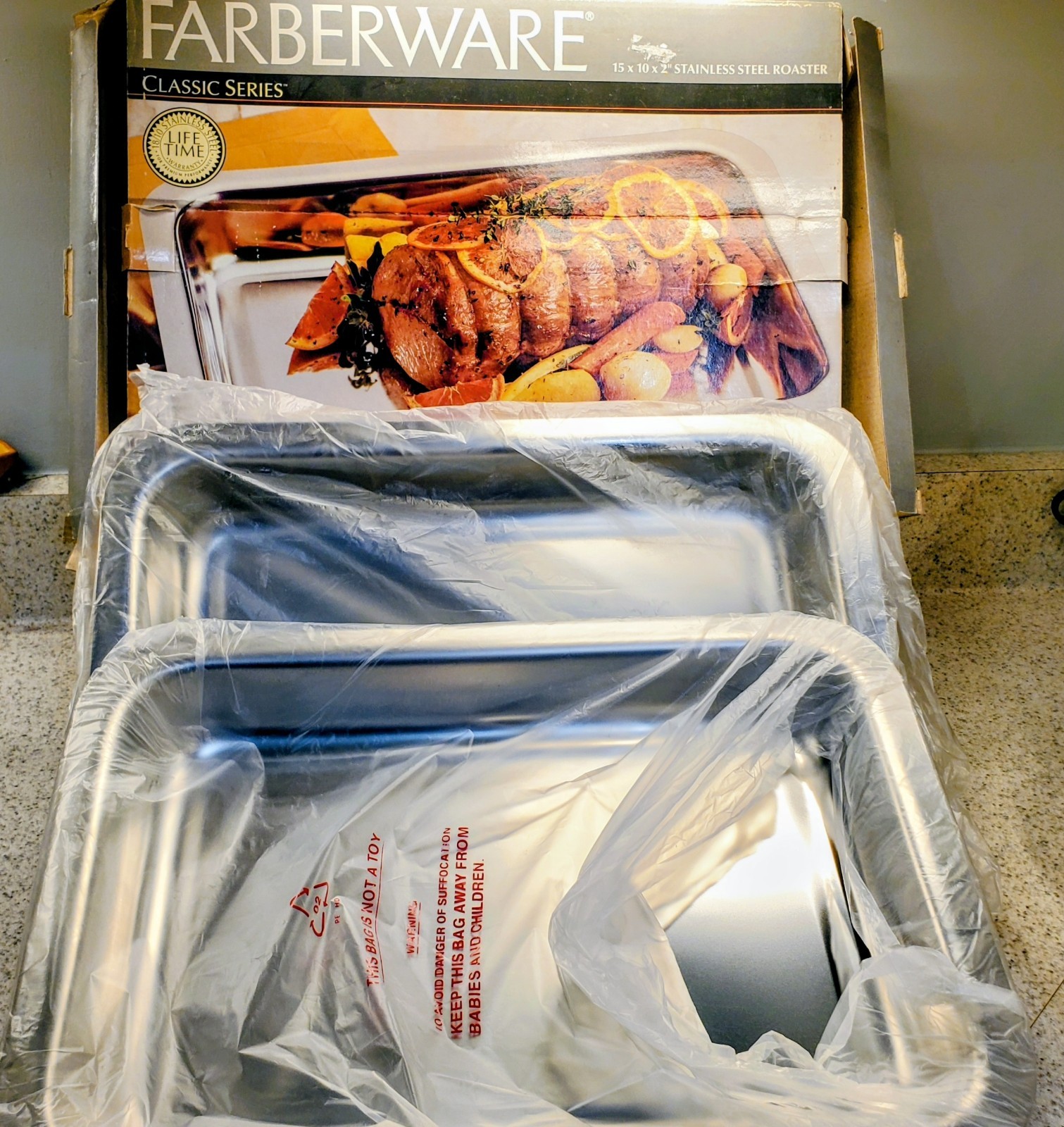 2 VTG New Farberware Classic Oven Roaster Stainless Steel Lifetime Warranty Box