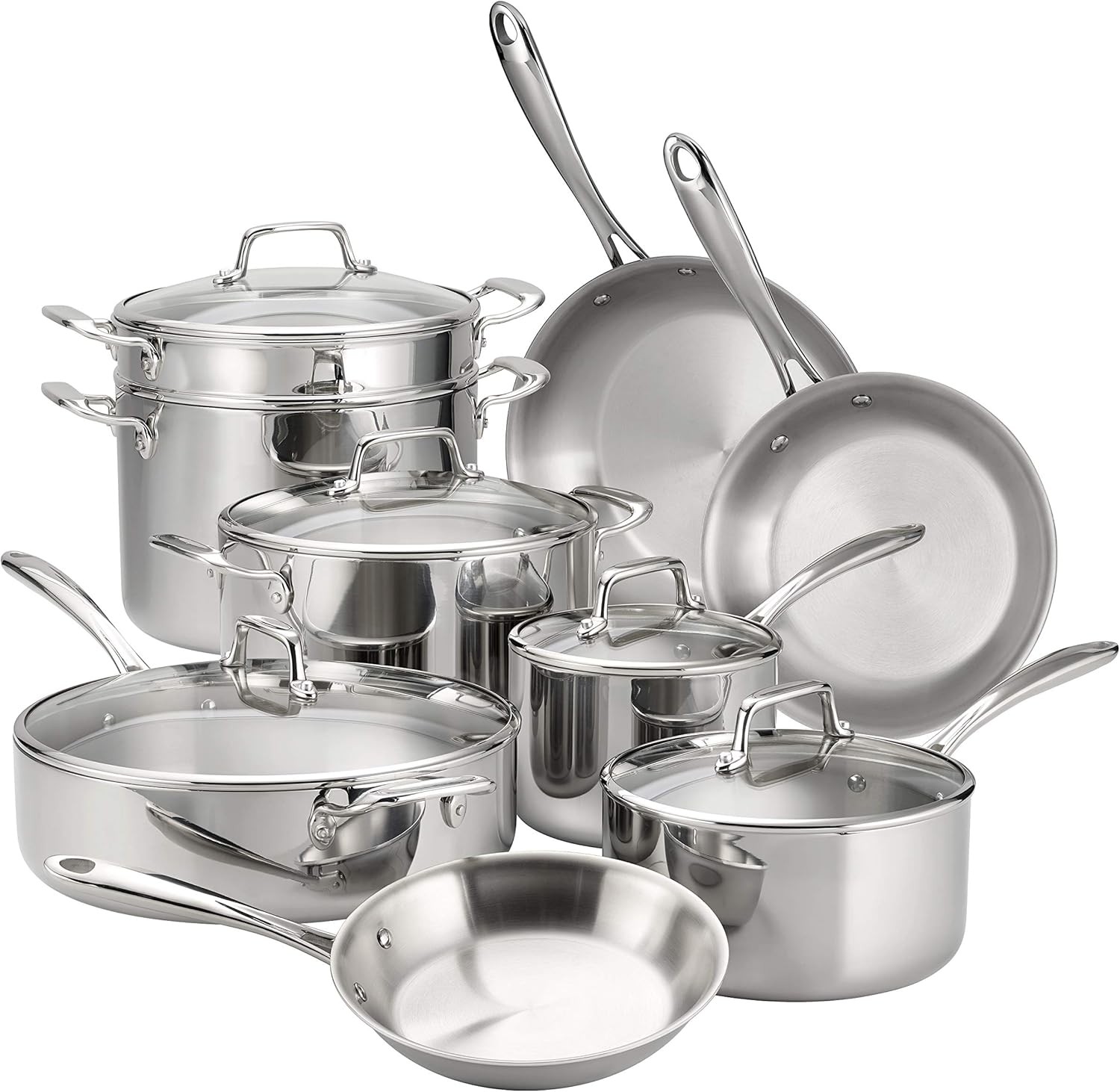 Tramontina Tri-Ply Clad Stainless Steel 14-Piece Cookware Set with Glass Lids, P