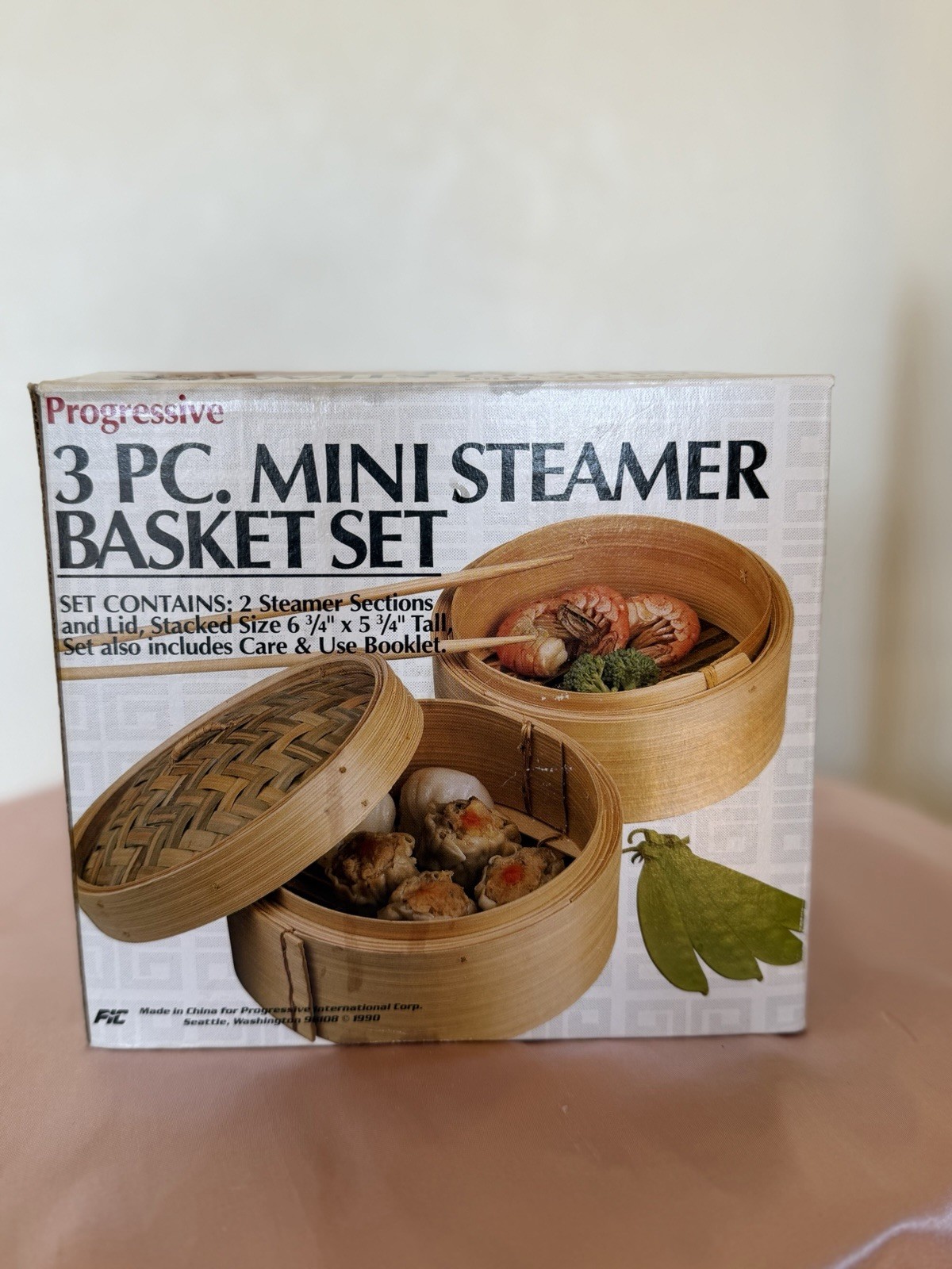 Vintage Progressive 3 Pc Mini Bamboo Steamer Basket Set 6 3/4″ New In Box NIB