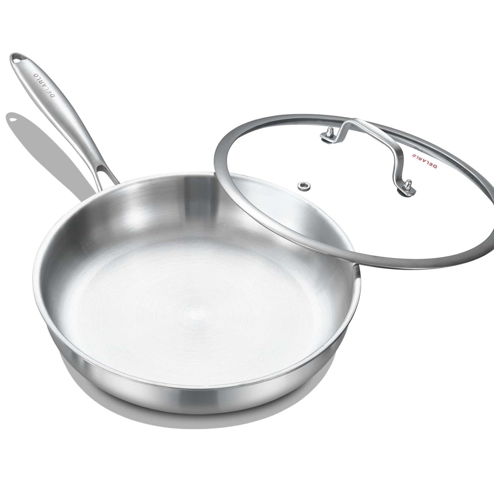 DELARLO Tri-Ply Stainless Steel Frying Pan with Lid, Compatible with All Cooktop