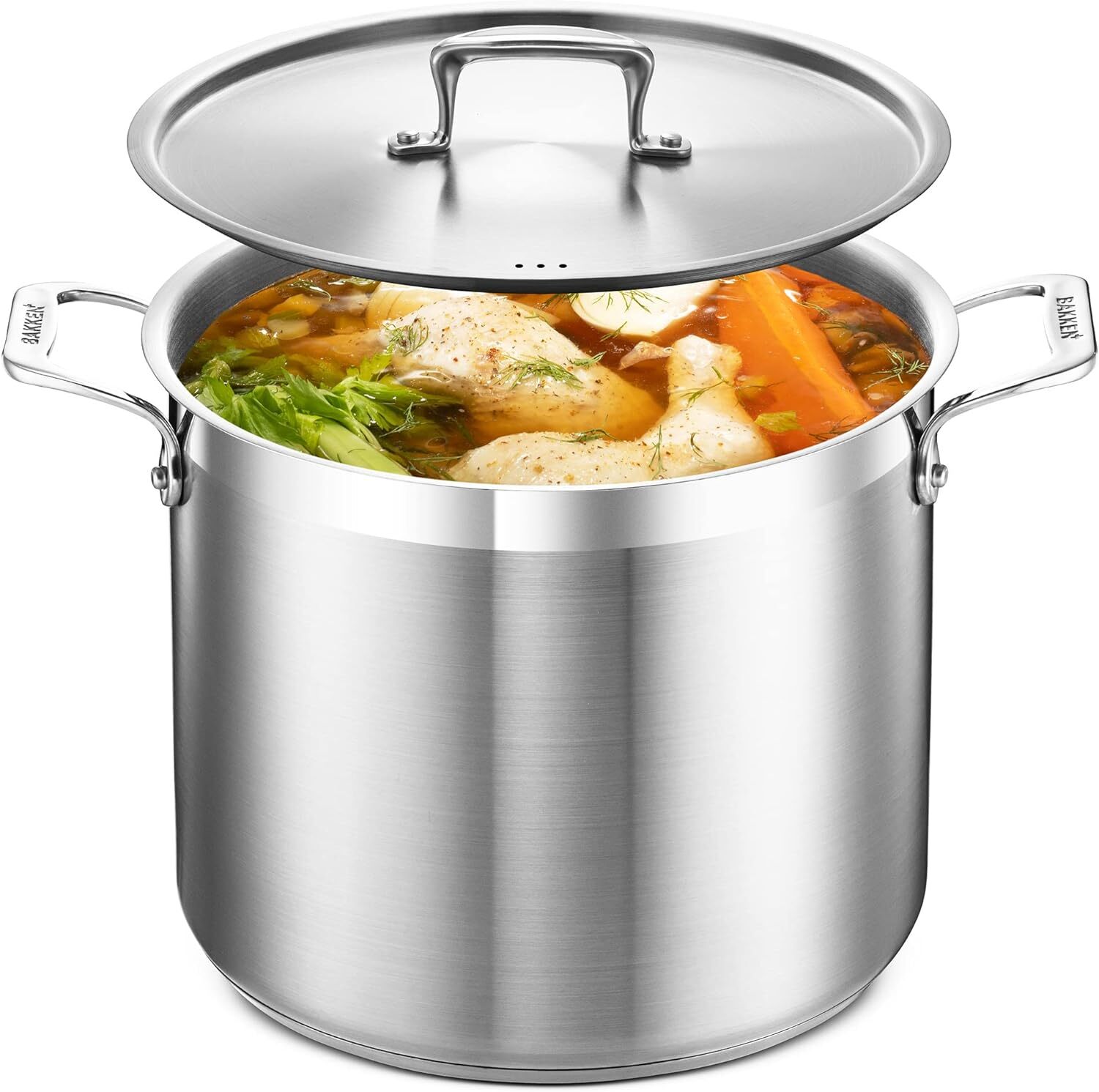 12-Quart Stockpot, Heavy Duty Stainless Steel, Induction, Lid & Riveted Handles