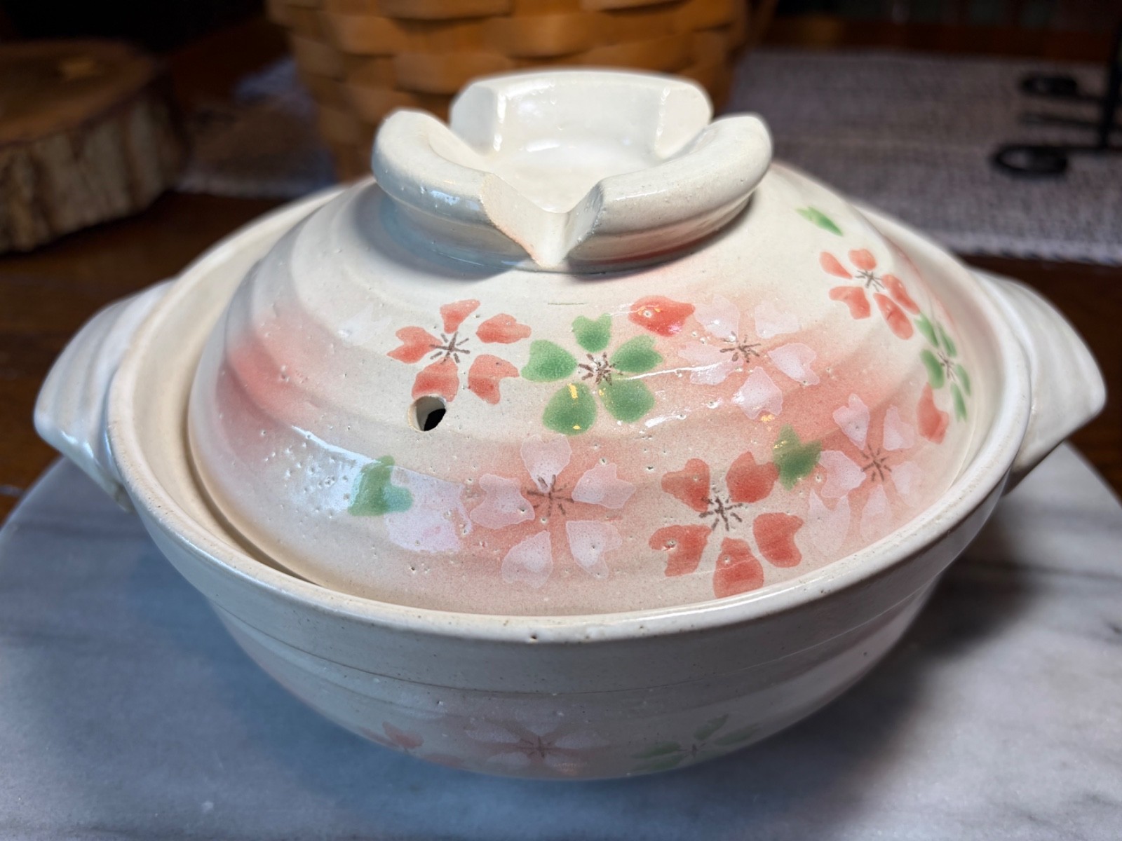 Japanese Earthenware Donabe Pot w/ Lid Steamer Casserole Dish w/Steam Vent Japan