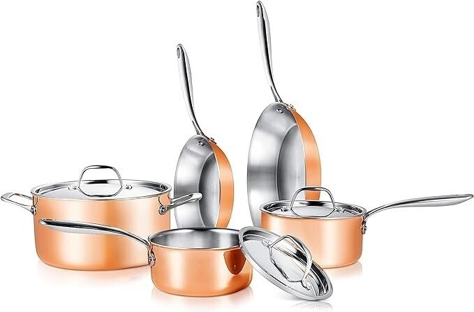 NutriChef 8-Pc 4-Ply Cookware Set – Stylish Pots & Pans w/Steel Handles