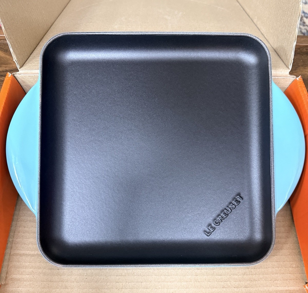 Le Creuset Caribbean Teal 9.5” Square Griddle #24 Cast Iron France NWB