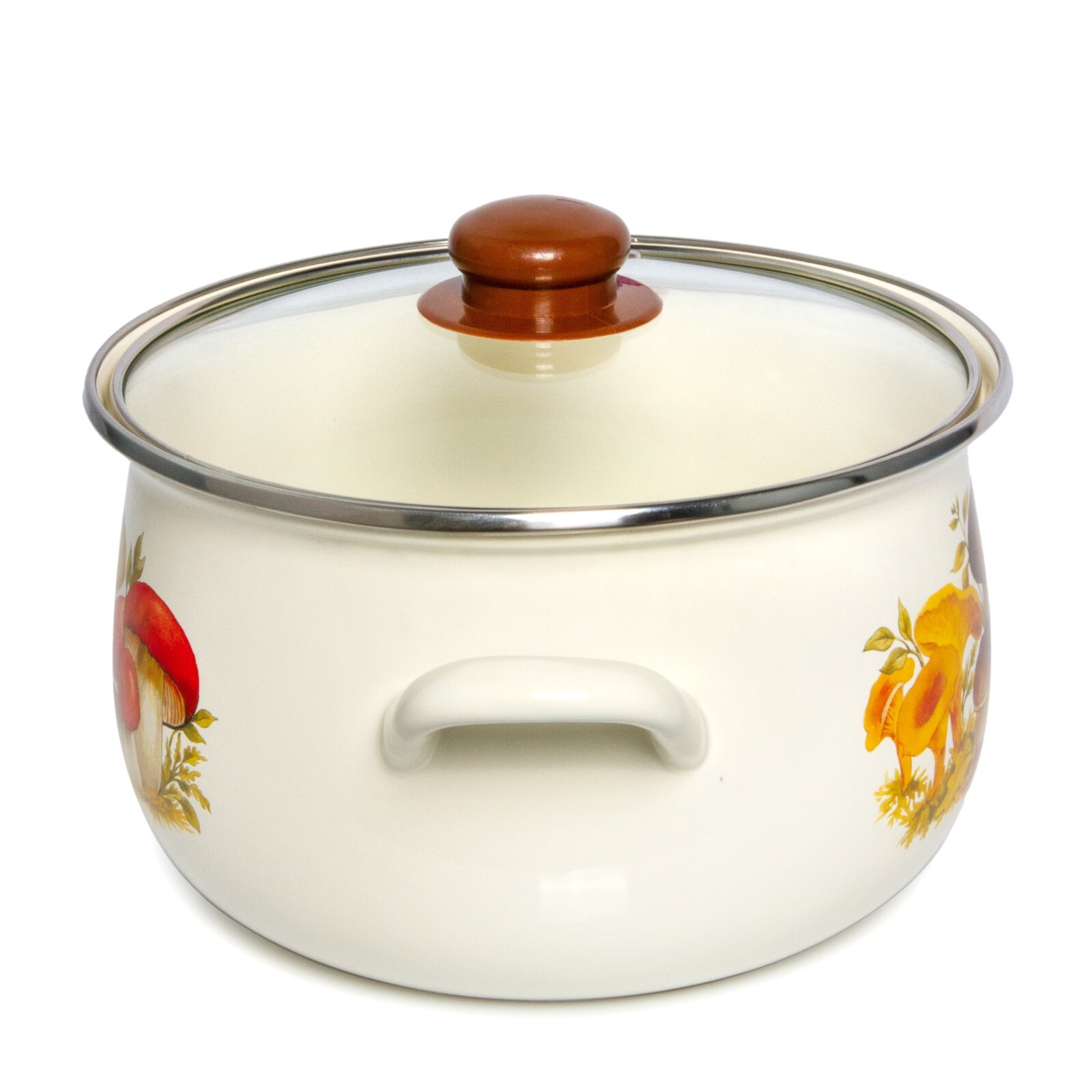 MUSHROOMS Enamelware Stockpot with Glass Lids, Enameled Cooking Pot 6.5 qt