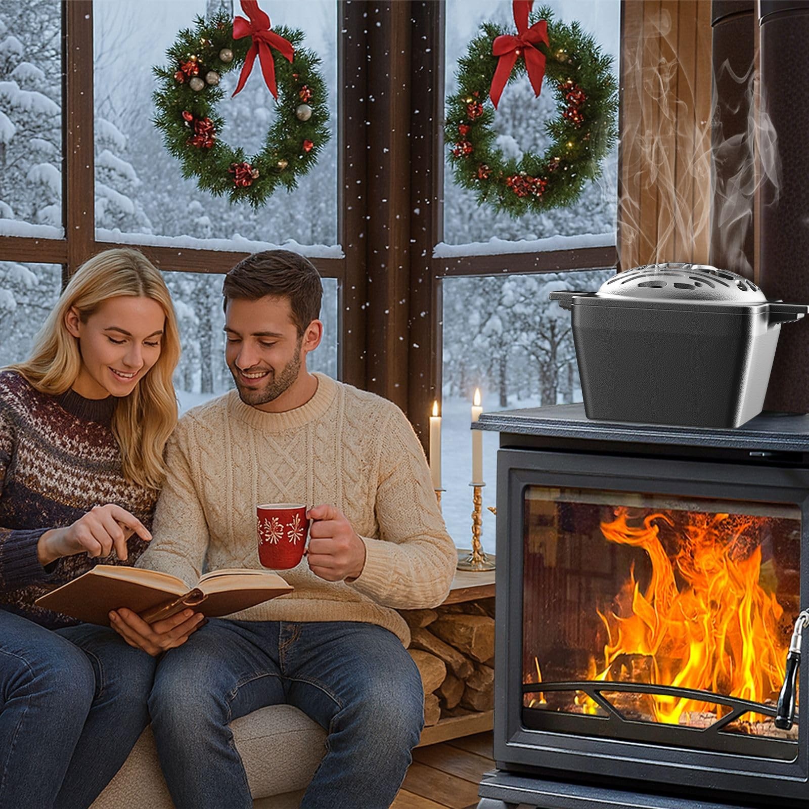 Kapwall Enameled Cast Iron Wood Stove Steamer Elk Fireplace Humidifier 2.7