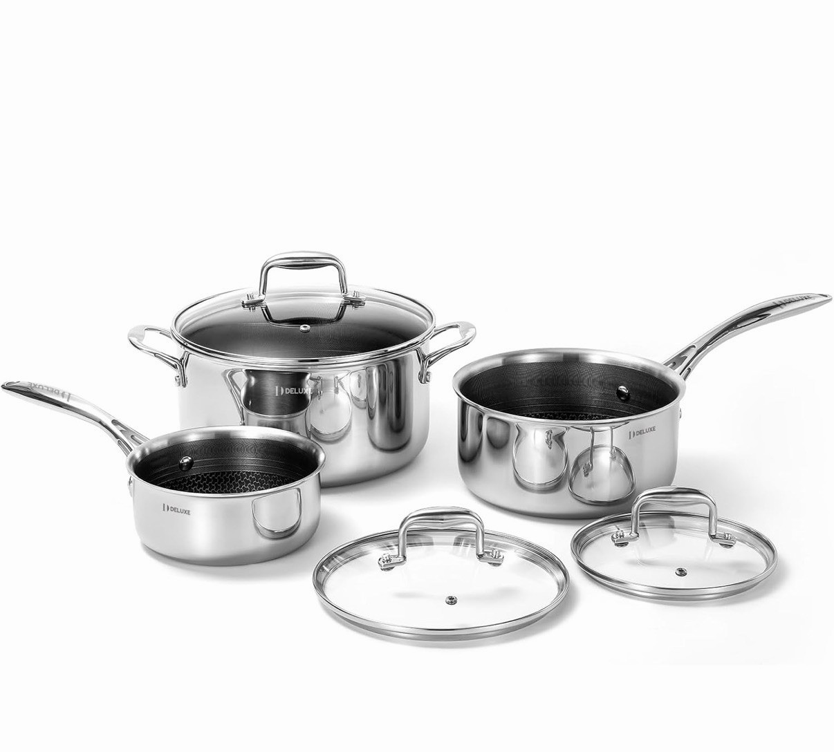 Hybrid Ceramic Nonstick 6 PCS Pot Set, 1.3, 3&5.4-Quart Pot with Tempered Glass